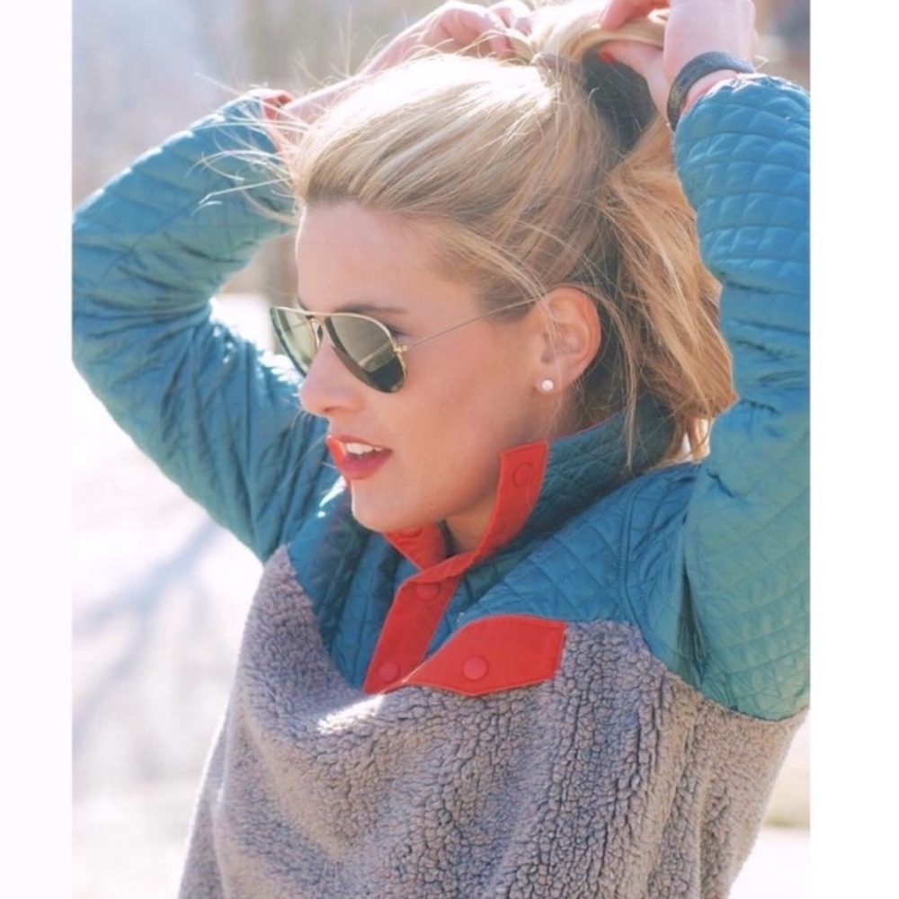 Patagonia Mixed Media Snap-T Sherpa Pullover Quilted Crater Blue Size XS XXS